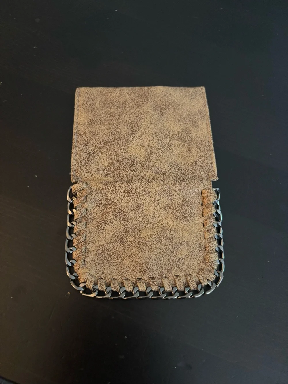 Unisex Brown Leather Cardholder with Chain Trim